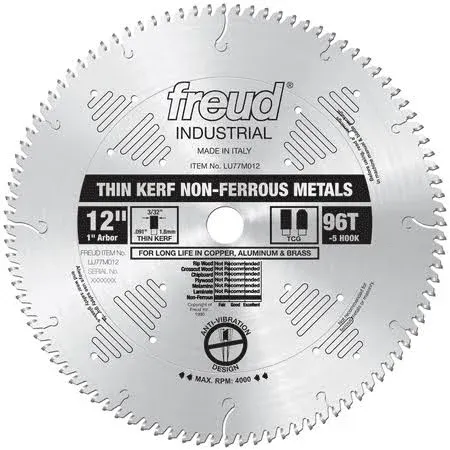 Rockler 12" x 96T Thin- Kerf Non-Ferrous Metal Blade LU77M012