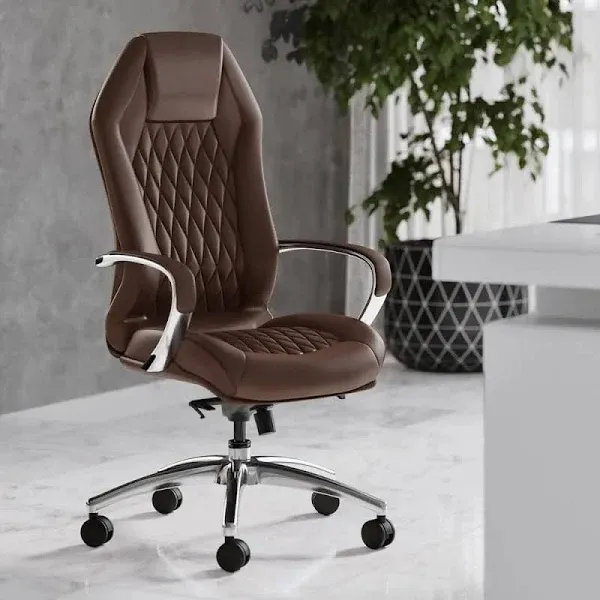 Zuri Furniture Modern Ergonomic Sterling Leather Executive Chair with Aluminum Base