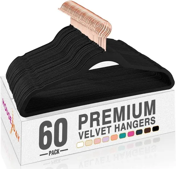 HOUSE DAY Black Velvet Hangers 60 Pack, Premium Clothes Non-Slip Felt Hangers,