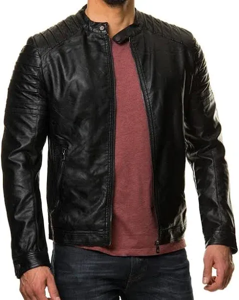 Decimal Men's Vintage Genuine Leather Biker Jacket