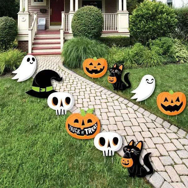 Big Dot of Happiness Jack-O'-Lantern - Halloween Yard Signs - Halloween Cutouts - Halloween Decorations - Outdoor Halloween Yard Decorations - Black Cat, Ghost, Skull & Witch Hat Decor - 10 Piece