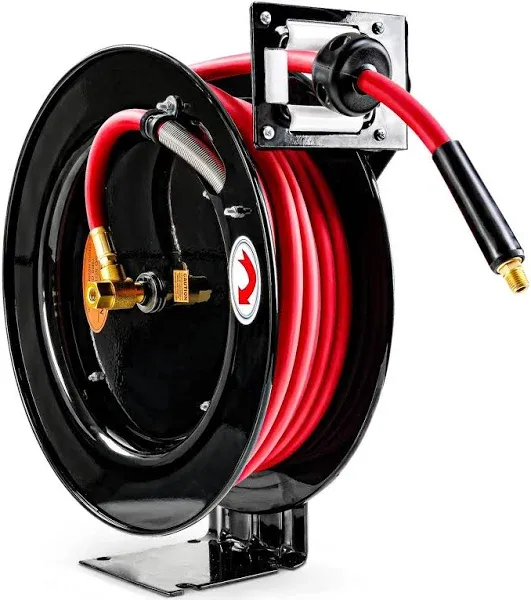 ReelWorks L815153A Steel Retractable Air Compressor/Water Hose Reel