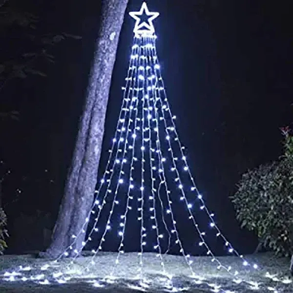 PUHONG Christmas Decoration Outdoor Star String Lights,16.4Ft Christmas Tree Toppers Lights 320 LED 8 Memory Modes with 14" Lighted Star for Halloween Christmas New Year Holiday Birthday(White)