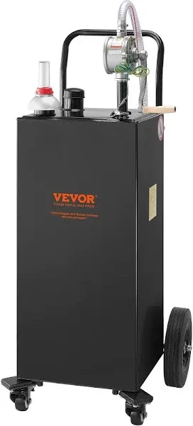 VEVOR 30 Gallon Gas Caddy, Fuel Storage Tank with Wheels, Portable Fuel Caddy with Manual Transfer Pump, Gasoline Diesel Fuel Container for Cars, Lawn Mowers, ATVs, Boats, More, Black