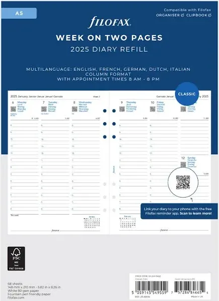 Filofax A5 Week on two pages column format 2025 diary