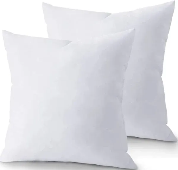 QUBA LINEN 18 x 18 Throw Pillow Insert - Pack of 2 White, Down Alternative Pillo