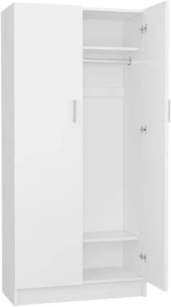 Panana 2 Door Wardrobe Closet Storage Cupboard, with Rail and Shelves Bedroom Armoires