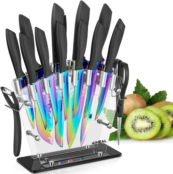 Knife Set, 16 Pieces High Carbon Stainless Steel Rainbow Color Kitchen Knife Set