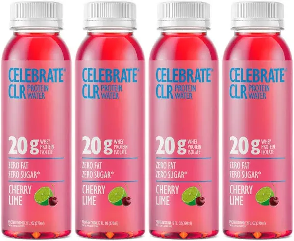 Celebrate Vitamins Celebrate CLR Whey Isolate Protein Water, Cherry Lime - 20g Protein, Ready to Drink - Gluten Free and Sugar Free - For Post Bariatric Surgery Patients, 4 Pack