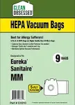 Clean Obsessed H-10 HEPA Bags Type mm Bags - Fits Eureka Mighty Mite Models 3670, 3680 & Sanitaire Models S3680 & 3680. - 9 Cloth HEPA Bags per