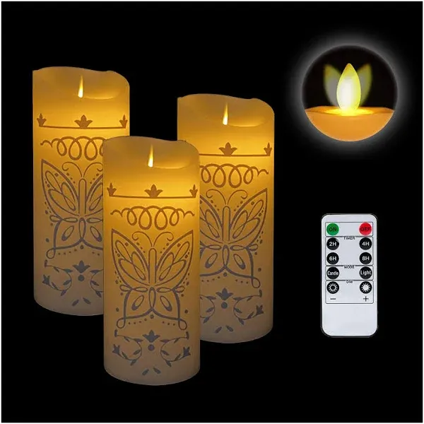 Encanto 3PC Miracle Candle,Flameless Butterfly Pattern Plastic LED Magical Wobble Candle