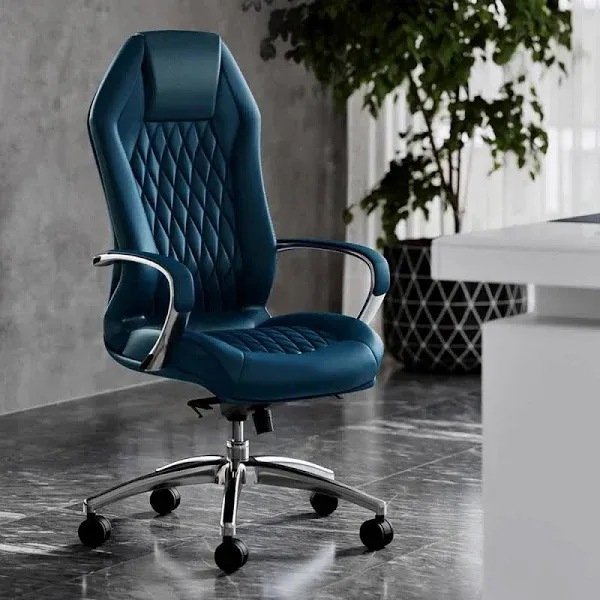 Zuri Furniture Modern Ergonomic Sterling Leather Executive Chair with Aluminum Base