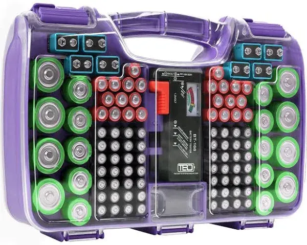 The Battery Organizer Storage Case with Hinged Clear Cover and Removable Battery Tester