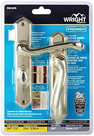 Wright Products VCA112PB Castellan Surface Lever Mount Latch with Deadbolt for Screen and Storm Doors, Polished Brass