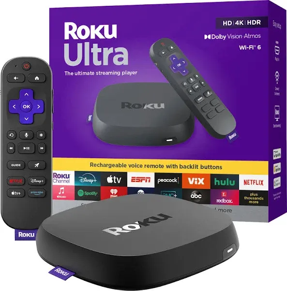 Roku Ultra Streaming Media Player 4K/HD/HDR Premium JBL Headphones w/Ghost Manta 4K HDMI Cable