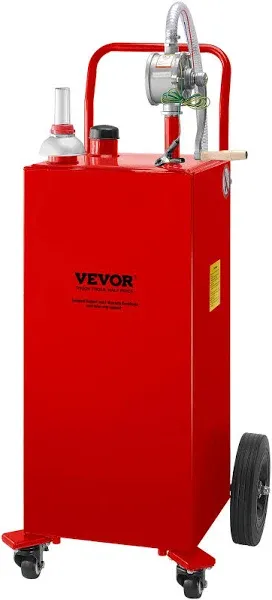 VEVOR 35 Gal Fuel Caddy Gas Storage Tank On 4 Wheels with Manuel Transfer Pump - Red