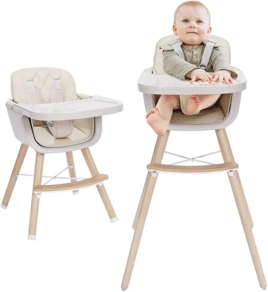 3-in-1 Convertible Wooden High Chair for Babies and Toddlers