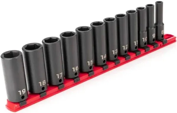 TEKTON 12-pc 3/8 in Dr Deep Impact Socket Set (8-19 mm) 6p Rail