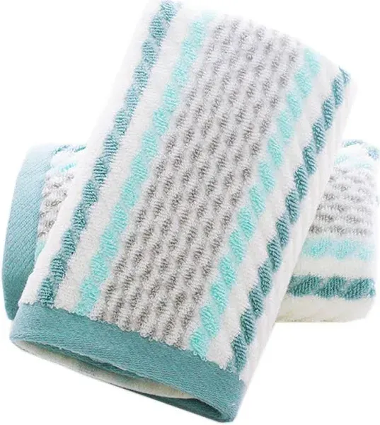 Pidada Hand Towels Set of 2 Striped Pattern 100% Cotton Soft Absorbent Decorative Towel for Bathroom