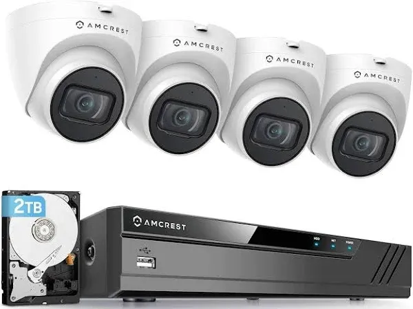 Amcrest 4K POE Security Camera System with 4K 8Ch PoE NVR (4) x 4K (8 Megapixel) Turret IP POE Cameras (3840x2160) Pre Installed 2TB Hard Drive NV4108E-IP8M-T2599EW4-2TB