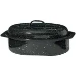 Granite Ware Covered Oval Roaster, Black, 13" x 8" x 5"