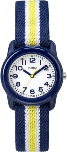 Timex Boys Girls Watch Kids Time Blue Yellow White Analog Stretch Stripe Water