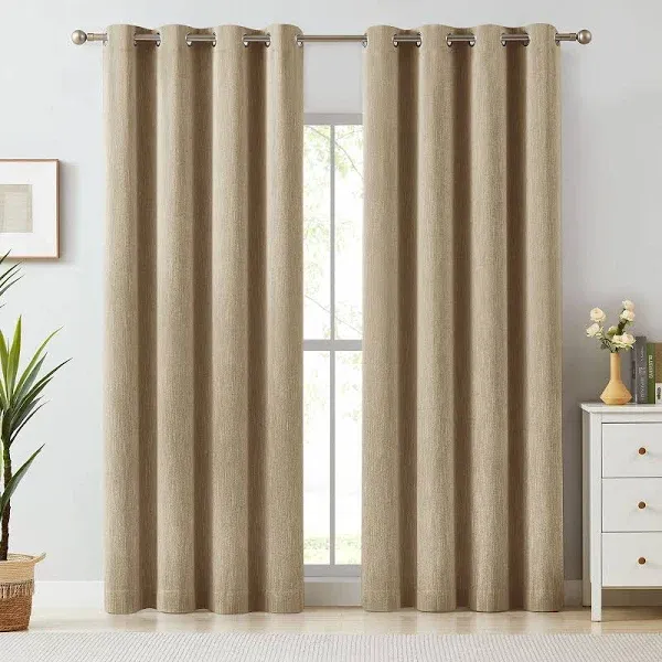 Melodieux Elegant Cotton Room Darkening Blackout Curtains for Living Room Bedroom Thermal Insulated Grommet Drapes