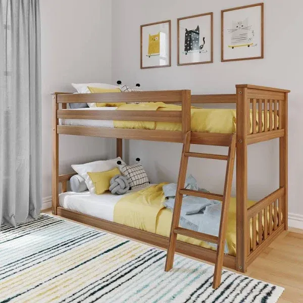 Max & Lily Twin over Twin Bunk Bed for Kids Solid Wood Low Bunk Beds with Ladder