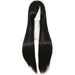 MapofBeauty 32" 80cm Long Straight Anime Costume Cosplay Wig Party Wig (Black)