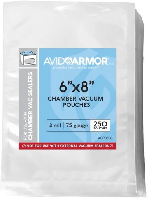 Avid Armor Chamber Vacuum Sealer Bags – Heavy Duty, BPA-Free, Pre-Cut Chamber Vacuum Bags for Food Preservation, Freezer Storage, Sous Vide and more, 250/Pack (6x12) – Multi-Use Vacuum Bags