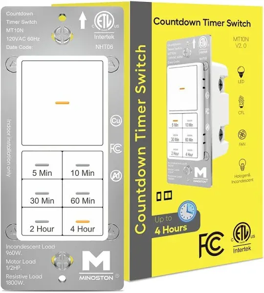 2-4 Hour Timer Switch for Lights, 5-10-30-60 Min, Dimmable Indicator Countdow...