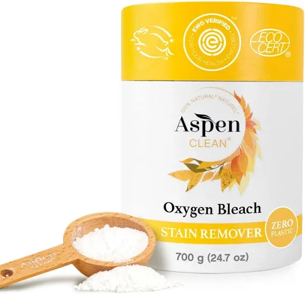 Unscented Oxygen Bleach Powder and Color Safe Stain Remover by AspenClean, Zero Plastic, EWG VERIFIED , Vegan, Hypoallergenic, Bleach Alternative - 45