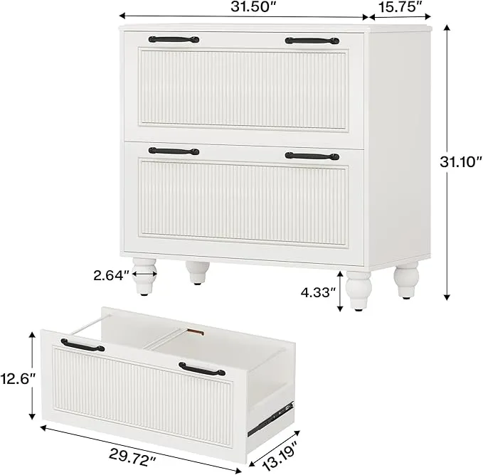 Tribesigns 2-Drawer File Cabinet White Wood Lateral Filing Cabinet Letter Legal