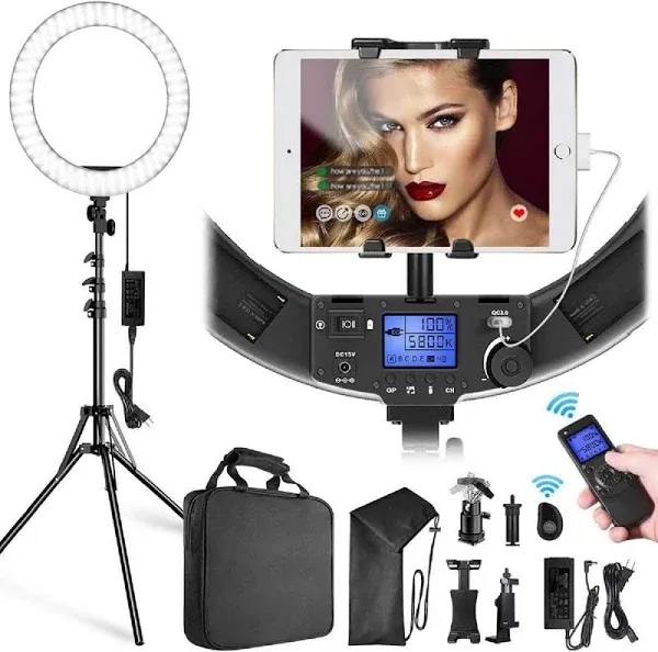 LED Ring Light with Stand and Phone/iPad Holder, 19 Inch 60W Bicolor 3000K-58...