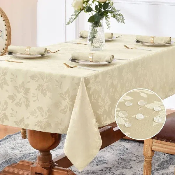 Romanstile Jacquard Rectangle Tablecloth - Waterproof Damask Floral Pattern Decorative Table Cloths Heavy Weight Fabric Table Covers for Dinner/Parties/Outdoor - 60 x 120 Inch, Beige