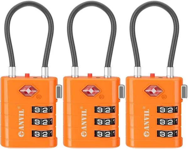 Bright Colors, TSA Approved Cable Luggage Locks 4 Pack, Re-settable Combination with Alloy Body