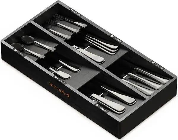 SpaceAid Bamboo Kitchen Utensil Drawer Organizer, 6 Slots, Black