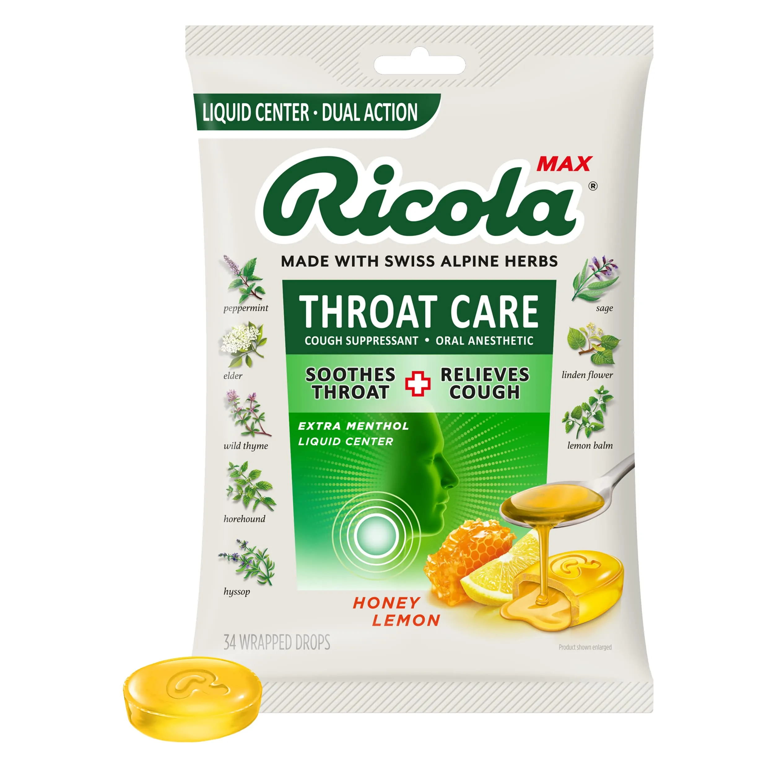 Ricola Max Throat Care Honey Lemon Wrapped Drops