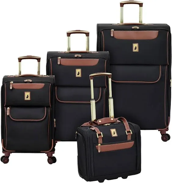 London Fog 1560-4SU Blk Westminster Four Piece Suitcase Set Faux Leather Black