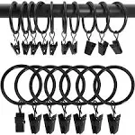 100 Pcs Curtain Rings with Clips Hooks Rustproof Metal 1.5" Interior Diameter Curtain Clips with Rings for Hanging Drapery Hooks Fits up to 1.3" Rod, Black