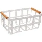 Simplify Metal Basket with Bamboo Handles in White