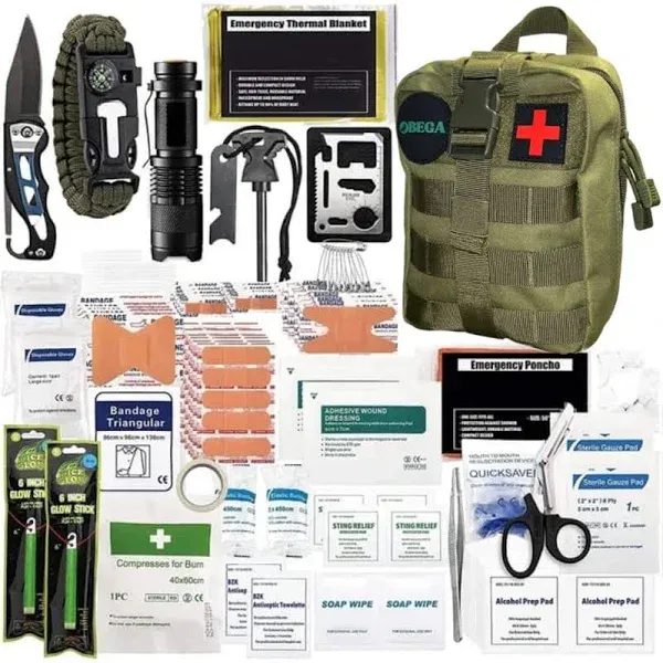 250 Pieces Survival First Aid Kit Emergency, for Outdoor Activities, Camping, Hiking, Fishing, Hunting, Military-Style Kit, Trauma Bag, Adventure Essentials