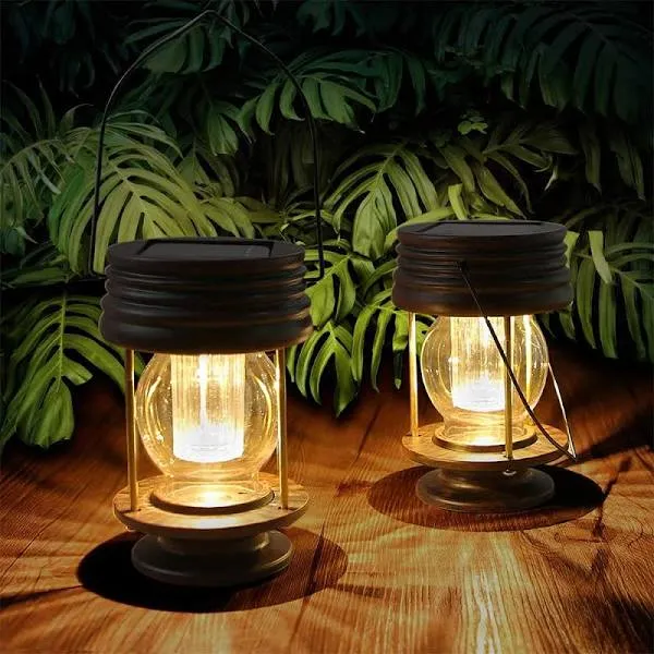 Solar Lanterns Outdoor - Hanging Solar Lights - 2 Pack Solar Powered Waterpro...