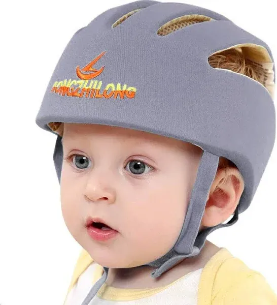 Adjustable Baby Helmet, Infant Baby Head Protector Lightweight Baby Safety Helmet Breathable Hat Toddler Essentials Baby Helmets for Crawling Walking Jumping Running (Gray)