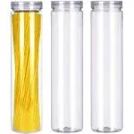 Set of 6Pcs Clear Plastic Food Storage Jar with Lid, Round Transparent Skinny Storage Container for Spaghetti, Pasta and Dry goods (Clear 6pcs)