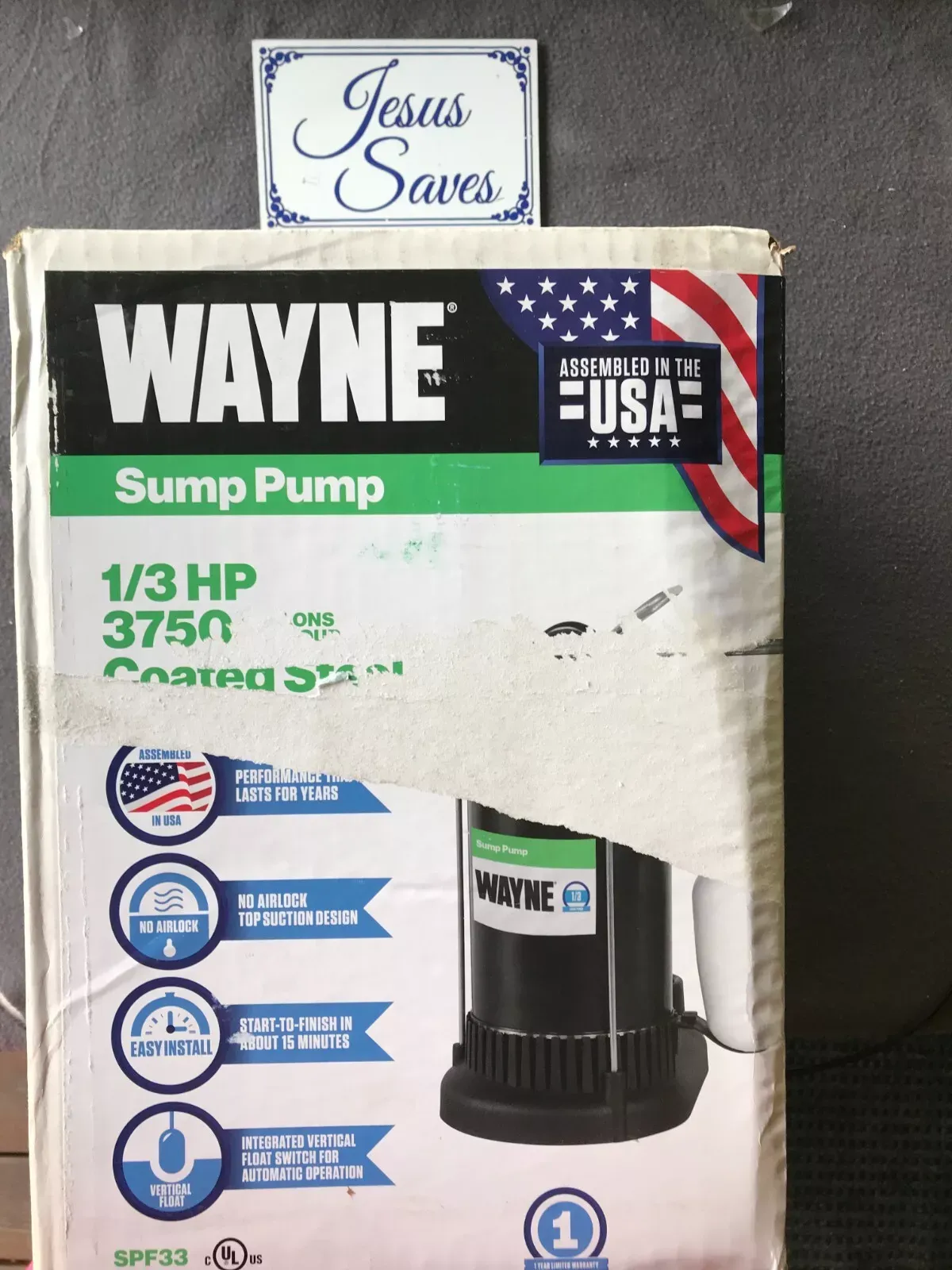 Wayne 1/3 hp 3750 GPH Submersible Sump Pump SPF33   NEW!