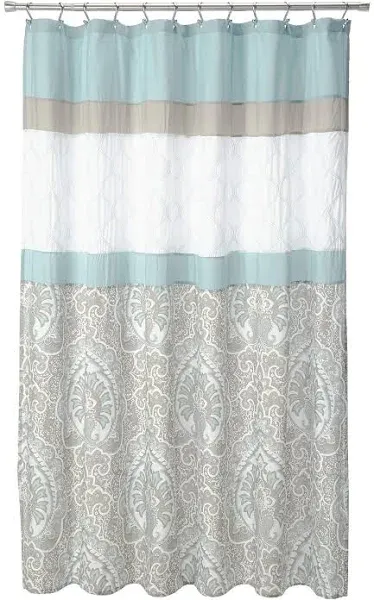 Shower Curtain, Geometric Textured Embroidery Design with Built-In Liner, Modern