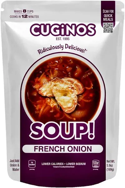 Cugino's French Onion Soup Mix, 6 Pack, Traditional Baked Burgundy Homemade Taste with Fresh Herbs and Spices, Cooks in 12 Minutes, Made in the USA