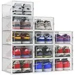 12 Pack Shoe Storage Boxes Clear Plastic Stackable Organizer Bins Drawer Type