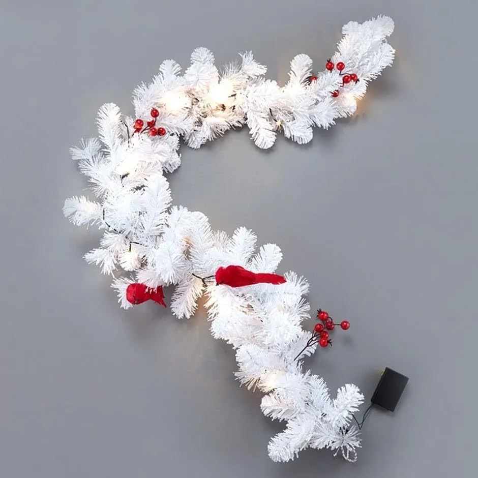 LTD Commodities Lighted Snowy Cardinal Holiday Decor Garland